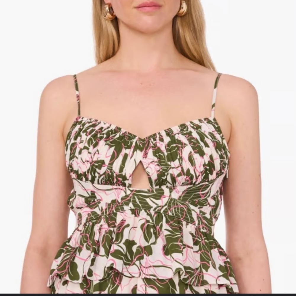 PARKER Floral Print Peplum Cami Tank Top Women’s Egret White Green Pink SZ 6